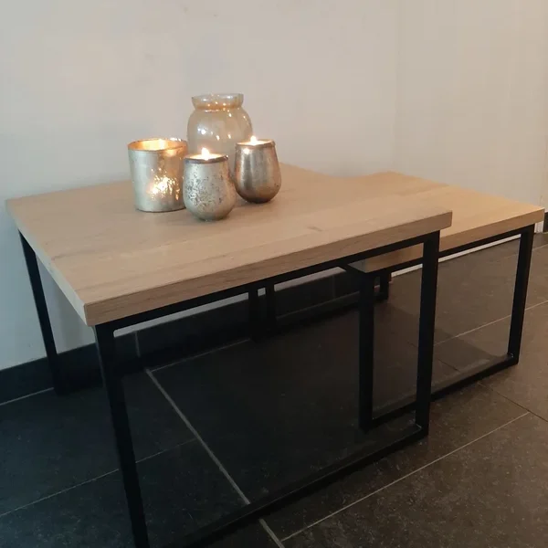 Salontafel in massieve eik set 2 stuks
