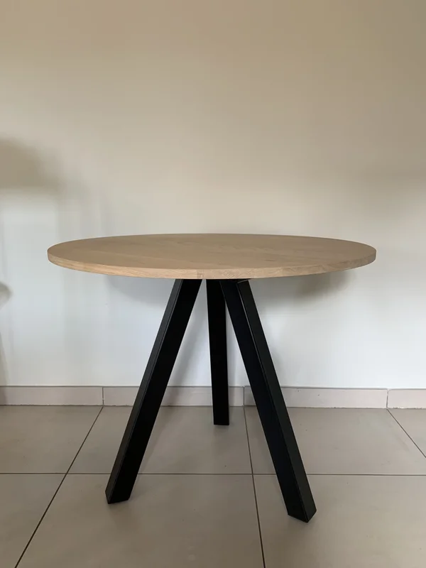 Ronde eettafel in massieve eik 3-poot - Afbeelding 3