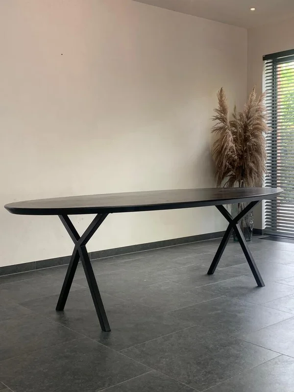 Eettafel in massieve eik ovaal Oxford Black - Afbeelding 3